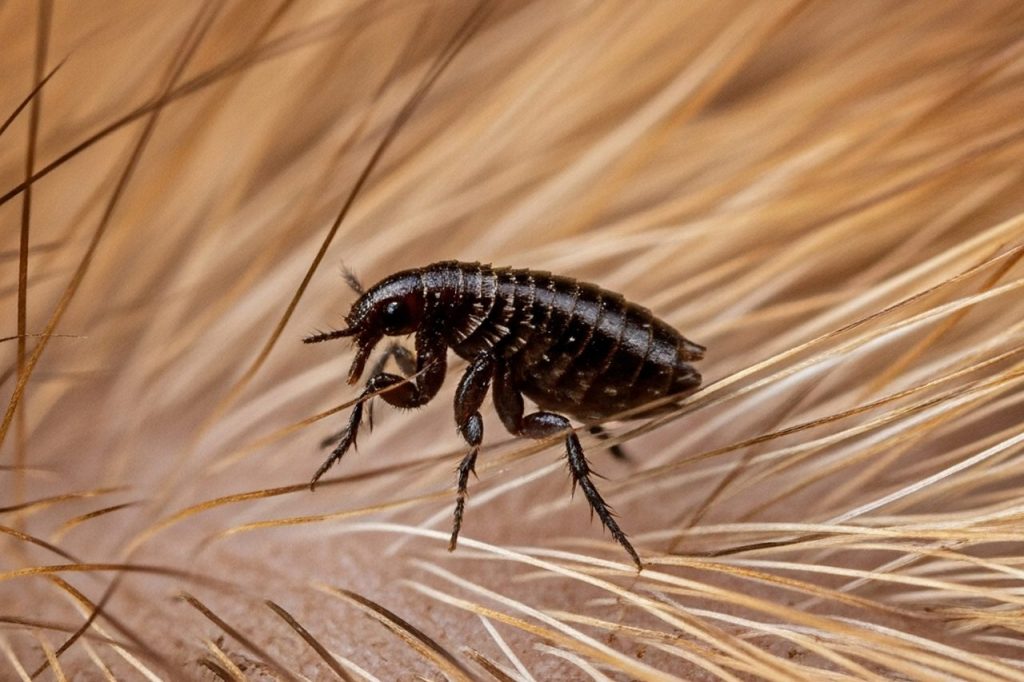 Black flea on a dog's skin