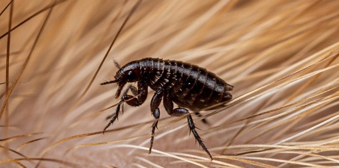 Black flea on a dog's skin